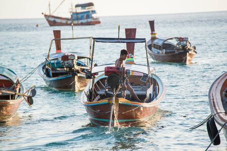 Koh Lipe,Thailand - November 29,2014 :  Unidentified villager prepare boat for launch tourist around Lipe islandのeditorial素材
