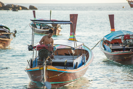 Koh Lipe,Thailand - November 29,2014 :  Unidentified villager prepare boat for launch tourist around Lipe islandのeditorial素材