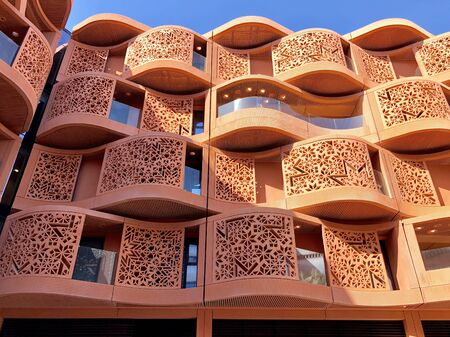Masdar City, Abu Dhabi, UAE - April, 2019. The city is designed in sustainable and smart way that...