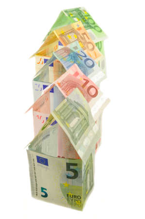 Houses made from euro banknotes, five, ten, twenty, fifty, one hundredの写真素材