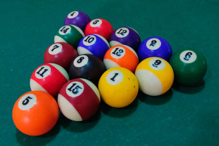 Pool balls in a triangle on the pool table
