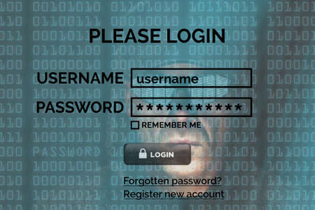 Computer hacker stealing data from a online login concept for network security, identity theft and computer crime.の写真素材