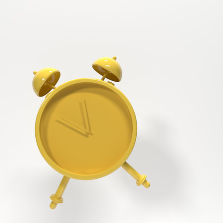 3d rendering of golden alarm clock on white background with shadow.の写真素材