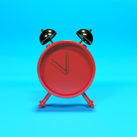 Alarm clock isolated on blue background. 3d rendering illustration.の写真素材
