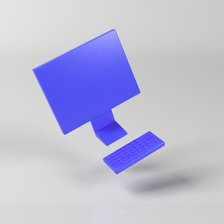 3d rendering of a blue computer mouse isolated on a white backgroundの写真素材