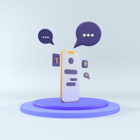 Smartphone with speech bubbles. 3d illustration. Social media concept.の写真素材