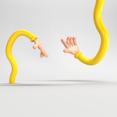 3d render of hands reaching out to each other for a handshakeの写真素材
