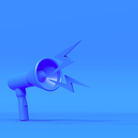 Megaphone isolated on blue background. 3d illustration. Minimalism concept.の写真素材