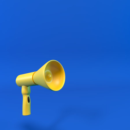 Megaphone isolated on blue background. 3d render illustration.の写真素材
