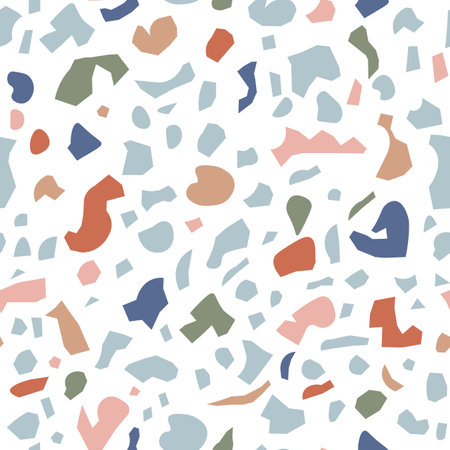 Set of hand-drawn abstract doodle decorative vector patterns and elements with colored flowers and geometric figures. Dark marble texture, terrazzo, art decoration.のイラスト素材