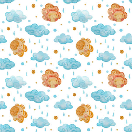 Watercolor pattern with the starry sky on white background.の写真素材