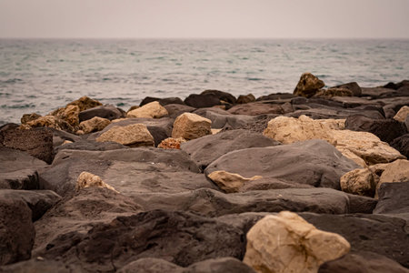 rocks with moss,  rocks with algae
low tide  on the Mediterranean seaの写真素材