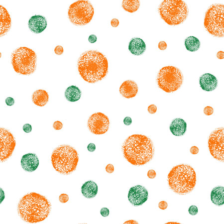 Hand drawn seamless pattern. Bold charcoal shapes. Orange and green texture. Geometric background...