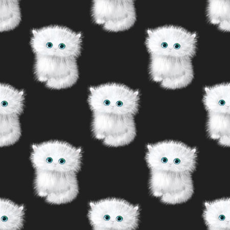 Hand drawn watercolor Seamless pattern kitten. Cute cartoon fluffy British cat.の写真素材