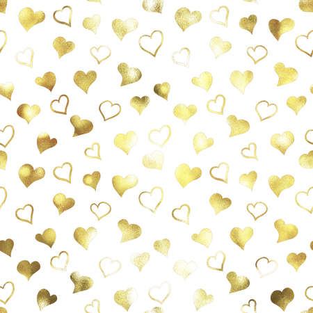 Gold hand drawn hearts seamless pattern for Valentines dayの写真素材