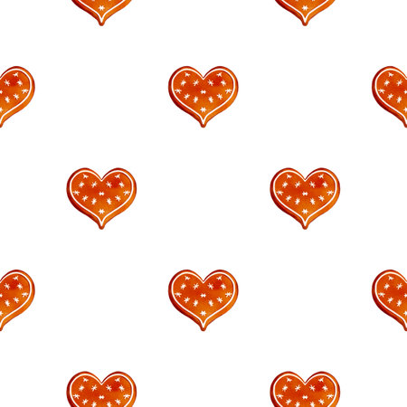 Hand drawn watercolor seamless pattern with Christmas gingerbread cookies, candies, heartの写真素材