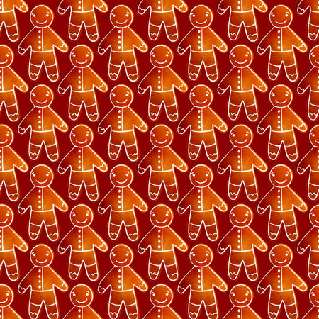 Hand drawn watercolor seamless pattern with Christmas gingerbread cookies, candies, gingerbread manの写真素材