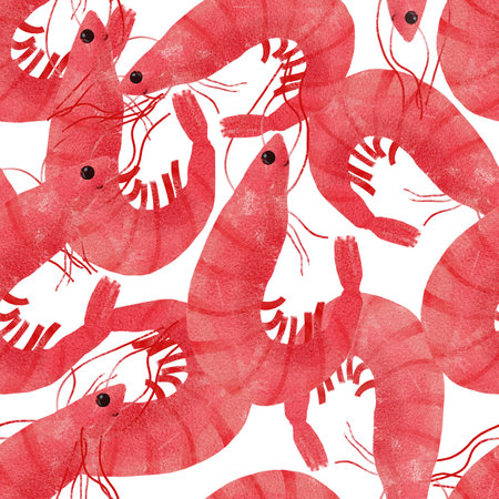 Seamless watercolor pattern with hand-drawn shrimps.の写真素材