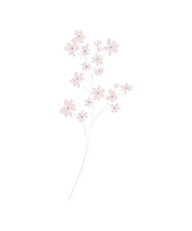 Hand-painted delicate thin pink twig with small flowersのイラスト素材