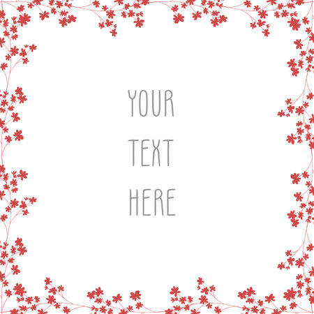 Hand drawn vector red floral frame of flowersのイラスト素材