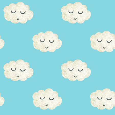 Hand drawn seamless pattern with cute white cloudsの写真素材