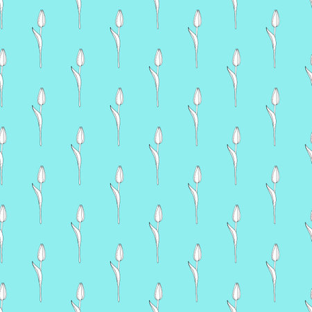 Hand drawn seamless vector pattern of blomming outline tulips doodle style, ink scetchのイラスト素材