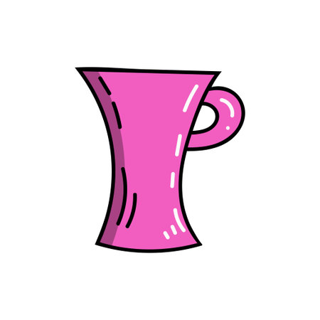 Vector bright colorful pink doodle style mug with geometric elements.のイラスト素材