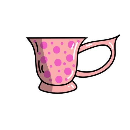 Vector bright colorful pink doodle style mug with geometric elements.のイラスト素材