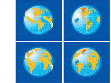Vector Globe World Map with flags and arrowsのイラスト素材