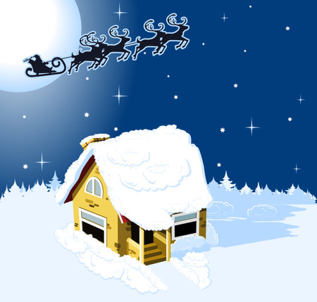 House in snow on the Christmas backgroundのイラスト素材