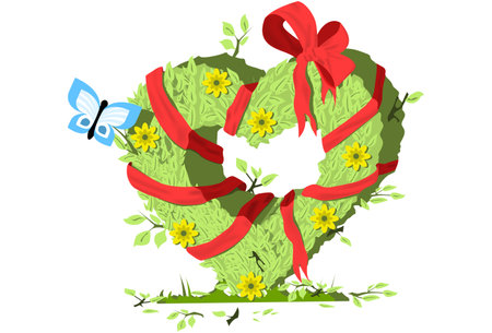 Heart shaped Bush with ribbon and bowのイラスト素材