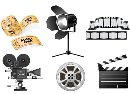 Film Industry attributes - film, movie camera and Film Slateのイラスト素材