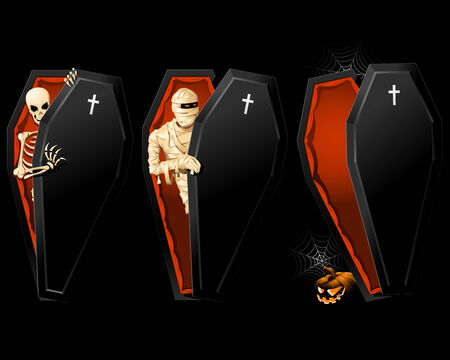 Halloween poster with Coffin and Skeleton insideのイラスト素材