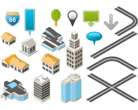 Map toolkit with Isometric Buildings and Roads のイラスト素材
