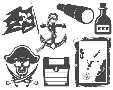 Pirate black and white icon setのイラスト素材