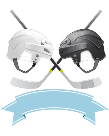 Ice Hockey emblem with helmets and sticksのイラスト素材