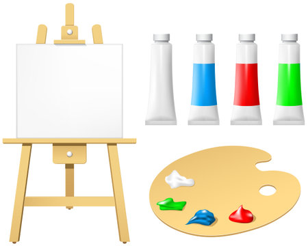 Easel with blank board and paletteのイラスト素材