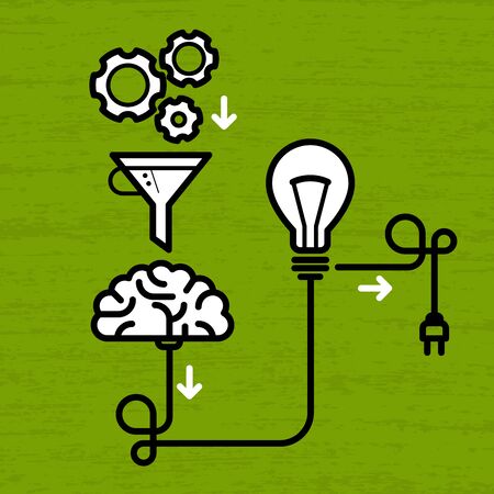 Invention mechanism with light bulb, brain and electric plugのイラスト素材