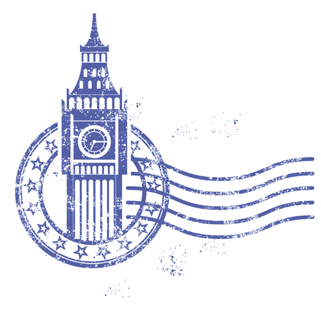 Grunge round stamp with Big Ben - landmark of Londonのイラスト素材