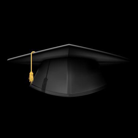 Black graduation cap - mortarboard hat on black backgroundのイラスト素材
