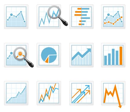 Statistics and analytics data icons with diagramsのイラスト素材