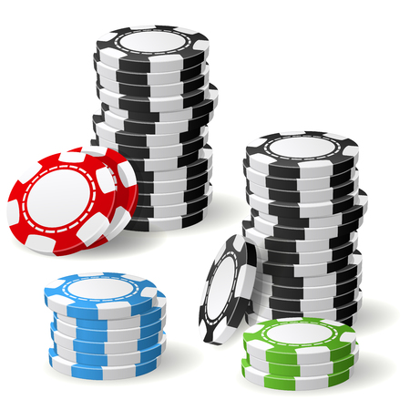 Stacks of gambling chips with leaning and pile positionのイラスト素材