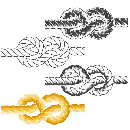 Rope knots in full-color, textured and contour drawingsのイラスト素材