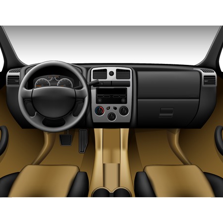 Beige leather car interior - inside view of truck, dashboardのイラスト素材