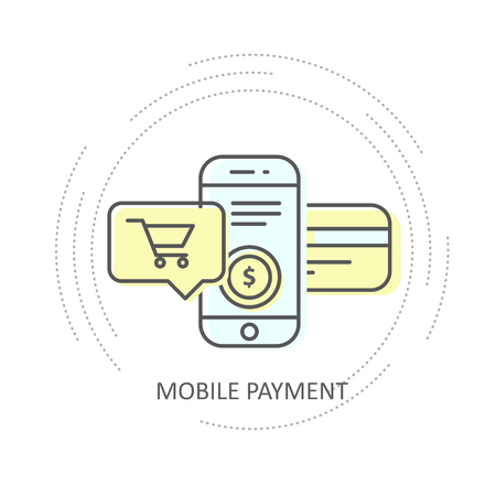 Online mobile payment with credit card icon - smartphone, shopping cart and credit cardのイラスト素材