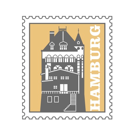Hamburg city postage stamp - port warehouse, speicherstadt emblem, Germanyのイラスト素材