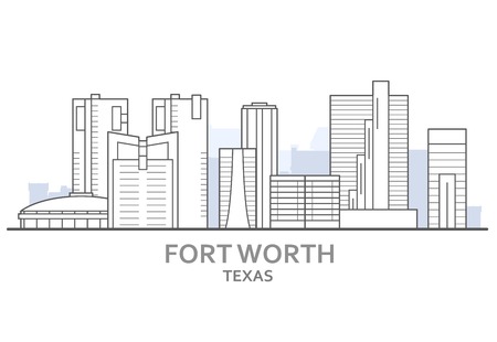 Fort Worth cityscape, Texas - city panorama of Fort Worth, skyline of downtownのイラスト素材