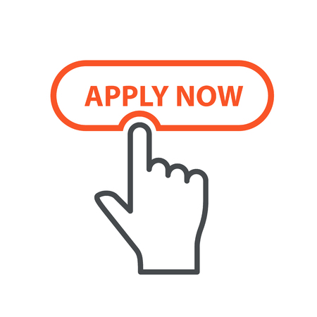 Finger pressing button Apply Now - job placement and file an application conceptのイラスト素材