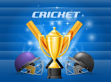 Cricket championship - cricket helmet, bat and gold cup, contestのイラスト素材