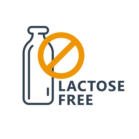 Lactose free icon - milk bottle icon with ban sign, dairy package stampのイラスト素材